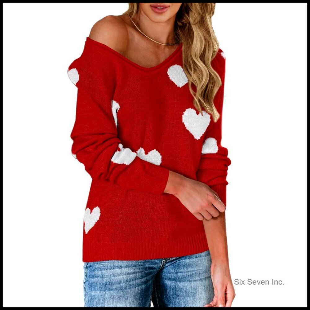 Oversized Pullover Sweater Knitted Off Shoulder Slouchy Casual Chic Valentine